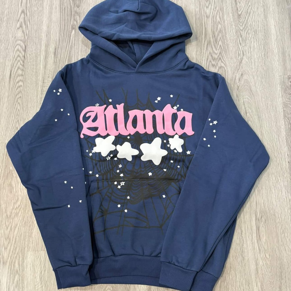 Blue Hoodie with Pink 'Atlanta' Print